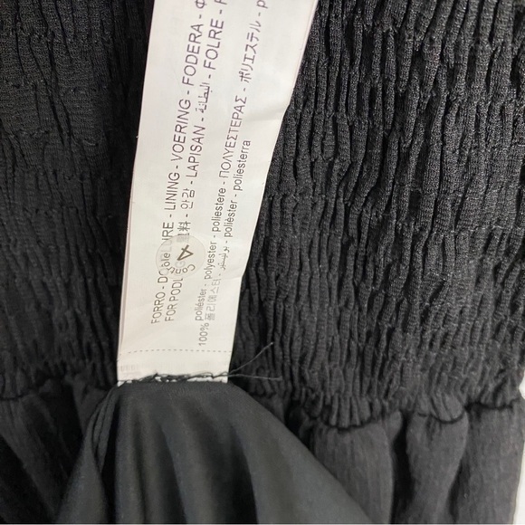 Zara Small Black Smocked Waist Long Sleeve Collared Midi Dress - Picture 8 of 11